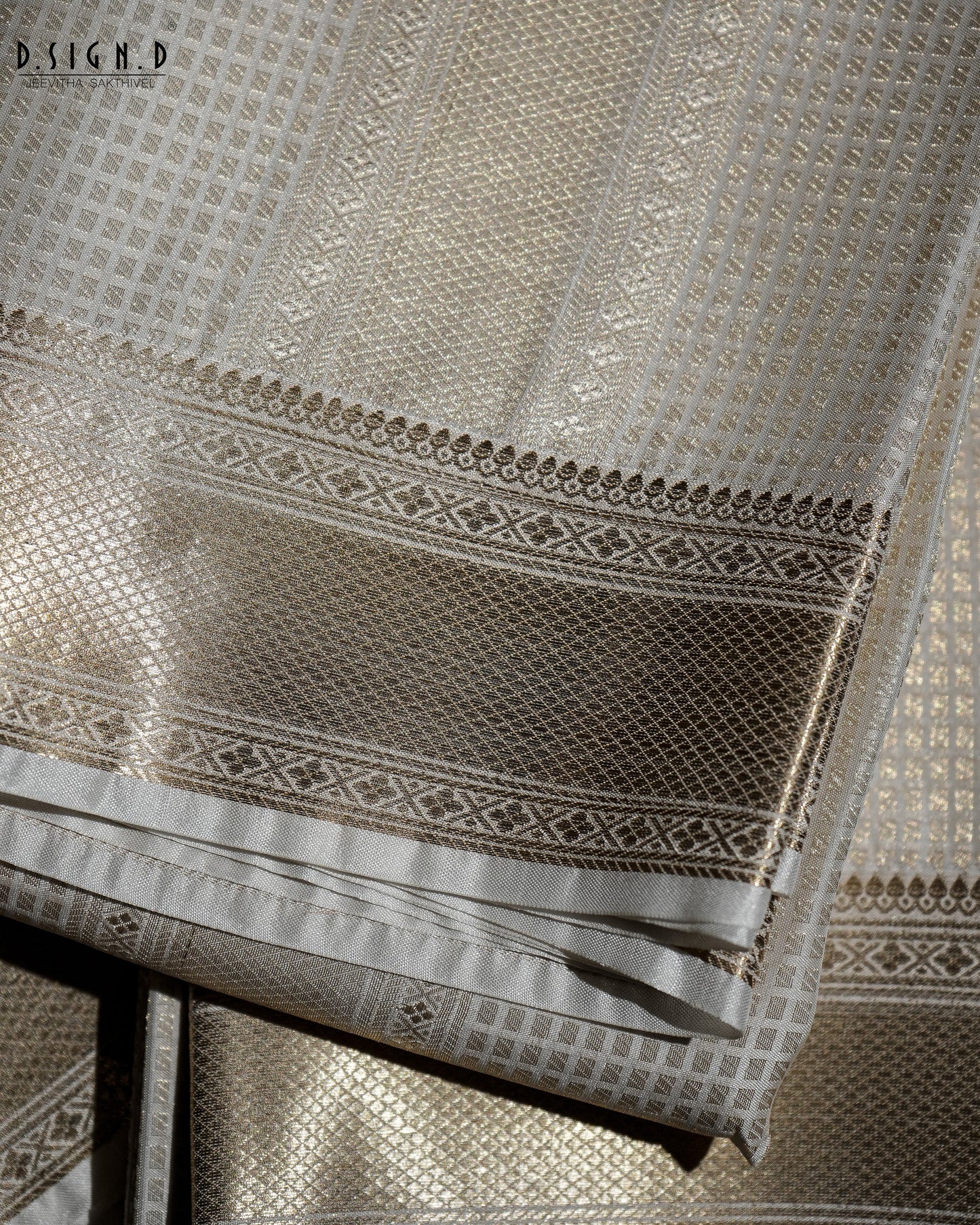 WHITE ZARI CHECK FINE SILK DHOTI SET
