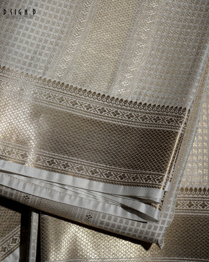 WHITE ZARI CHECK FINE SILK DHOTI SET