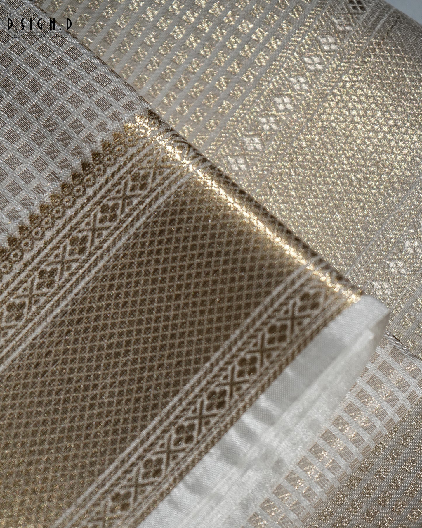 WHITE ZARI CHECK FINE SILK DHOTI SET