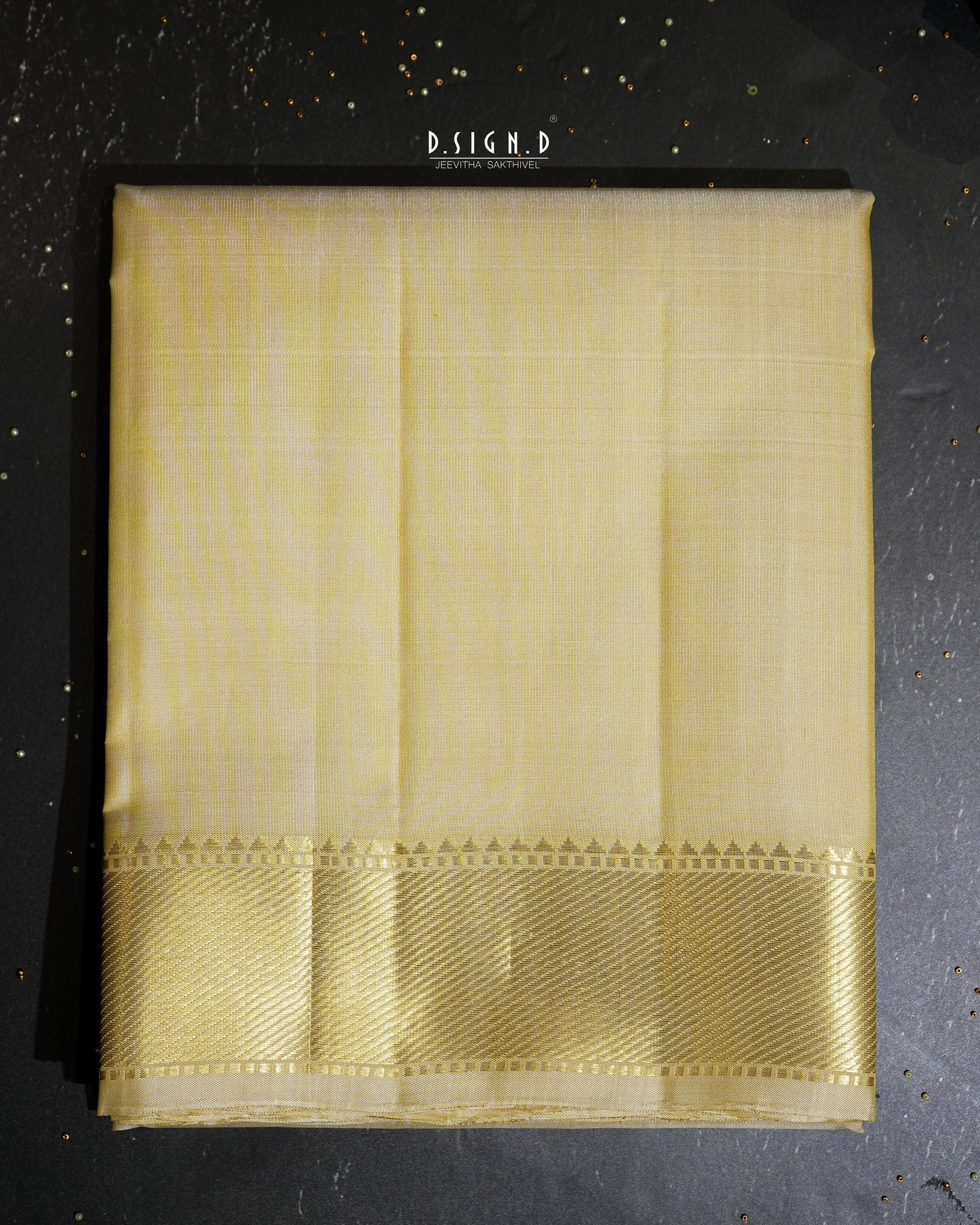 ZARI HANDLOOM - DIAGONAL STRIPES BORDER PURE SILK DHOTI - 9x5