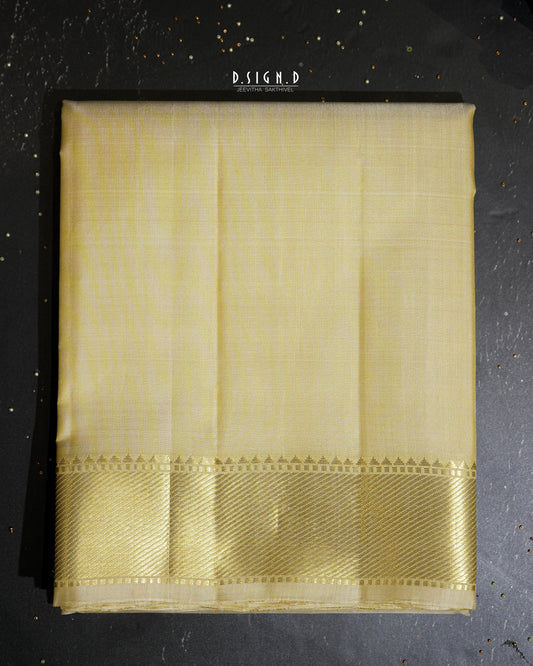 ZARI HANDLOOM - DIAGONAL STRIPES BORDER PURE SILK DHOTI - 9x5