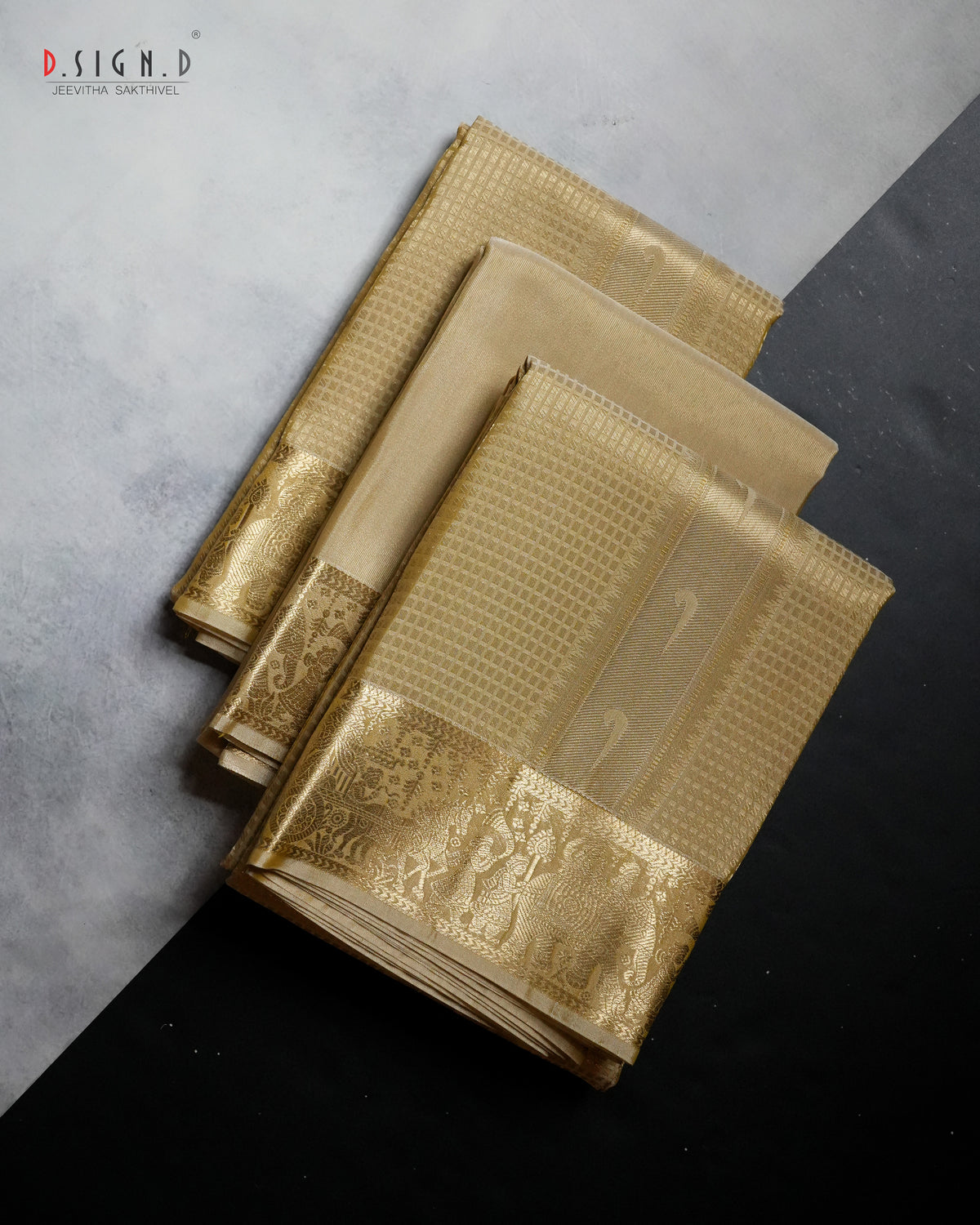 GOLD ZARI CHECK FINE SILK DHOTHI SET WITH PAITHANI BORDER