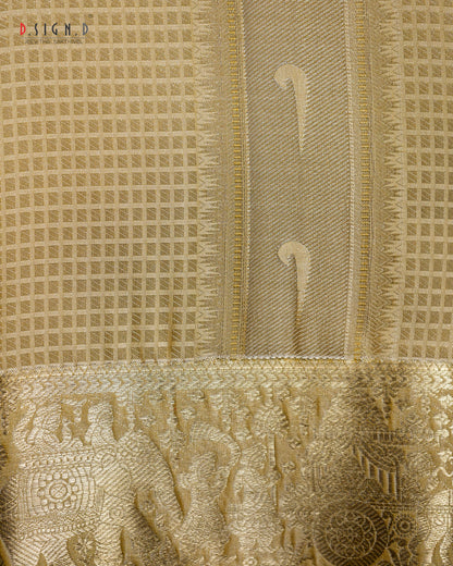 GOLD ZARI CHECK FINE SILK DHOTHI SET WITH PAITHANI BORDER