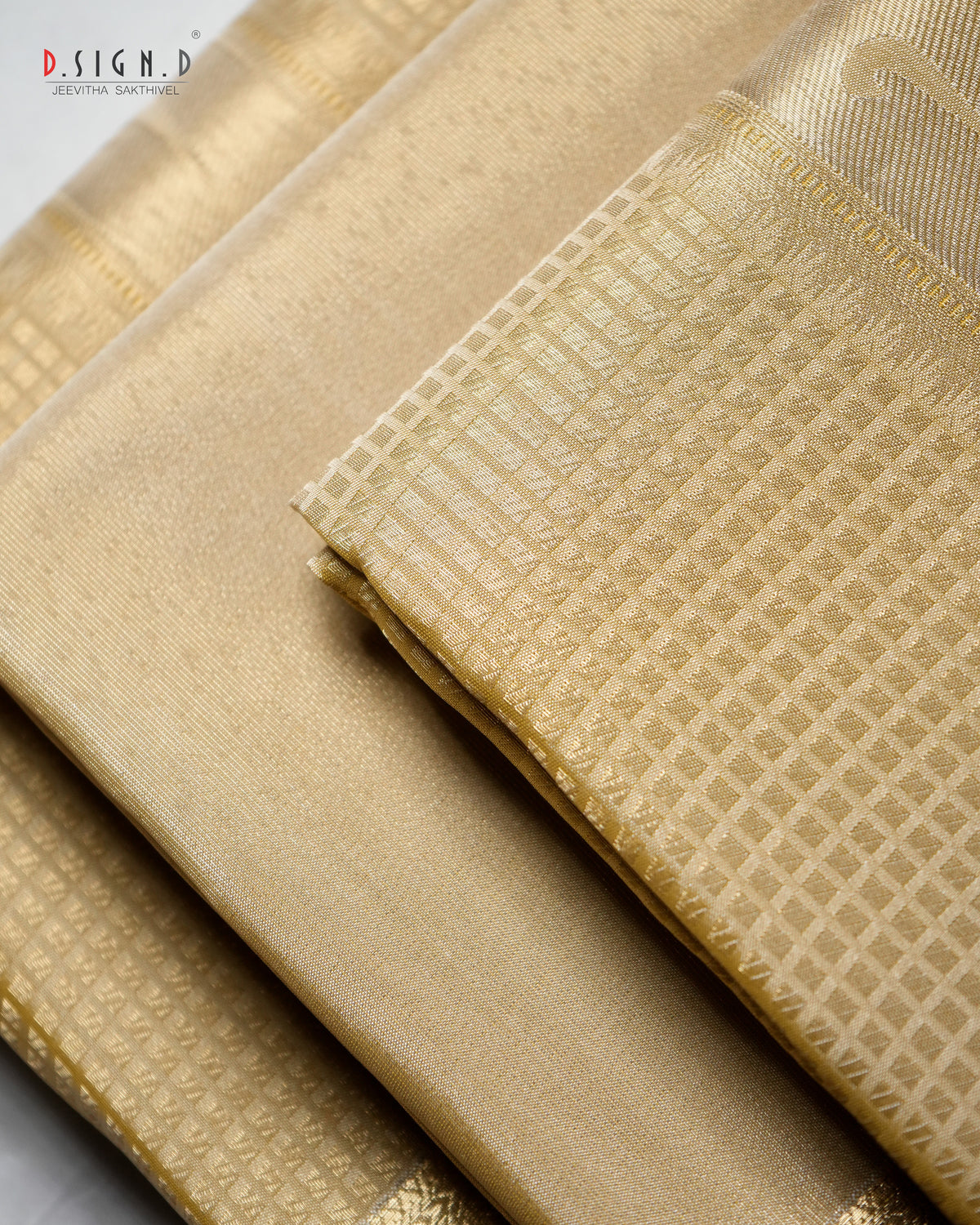 GOLD ZARI CHECK FINE SILK DHOTHI SET WITH PAITHANI BORDER