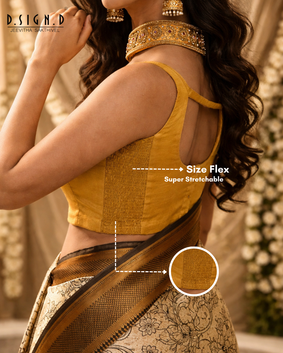 SUNDARI SLEEVELESS SIZE FLEX BLOUSE - GOLD