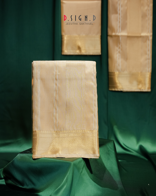 Vastra Silver Pin Stripes Fine silk dhoti Set - Bridal