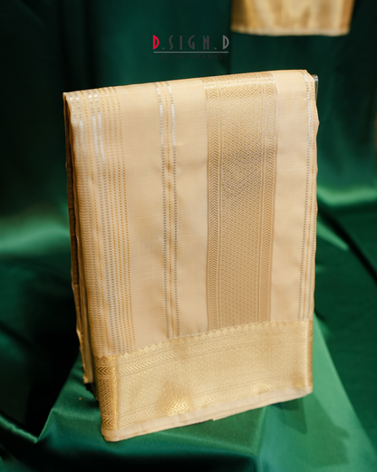 Vastra Silver Pin Stripes Fine silk dhoti Set - Bridal