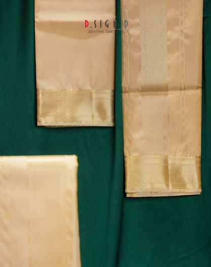 Vastra Gold Pin Stripes Fine silk dhoti Set - Bridal