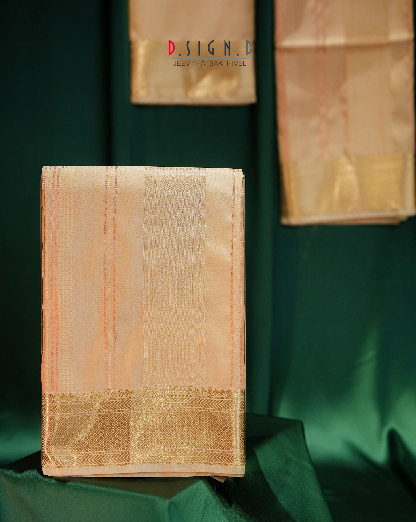 Vastra Copper Pin Stripes Fine silk dhoti Set - Bridal