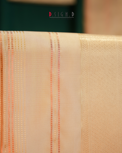 Vastra Copper Pin Stripes Fine silk dhoti Set - Bridal