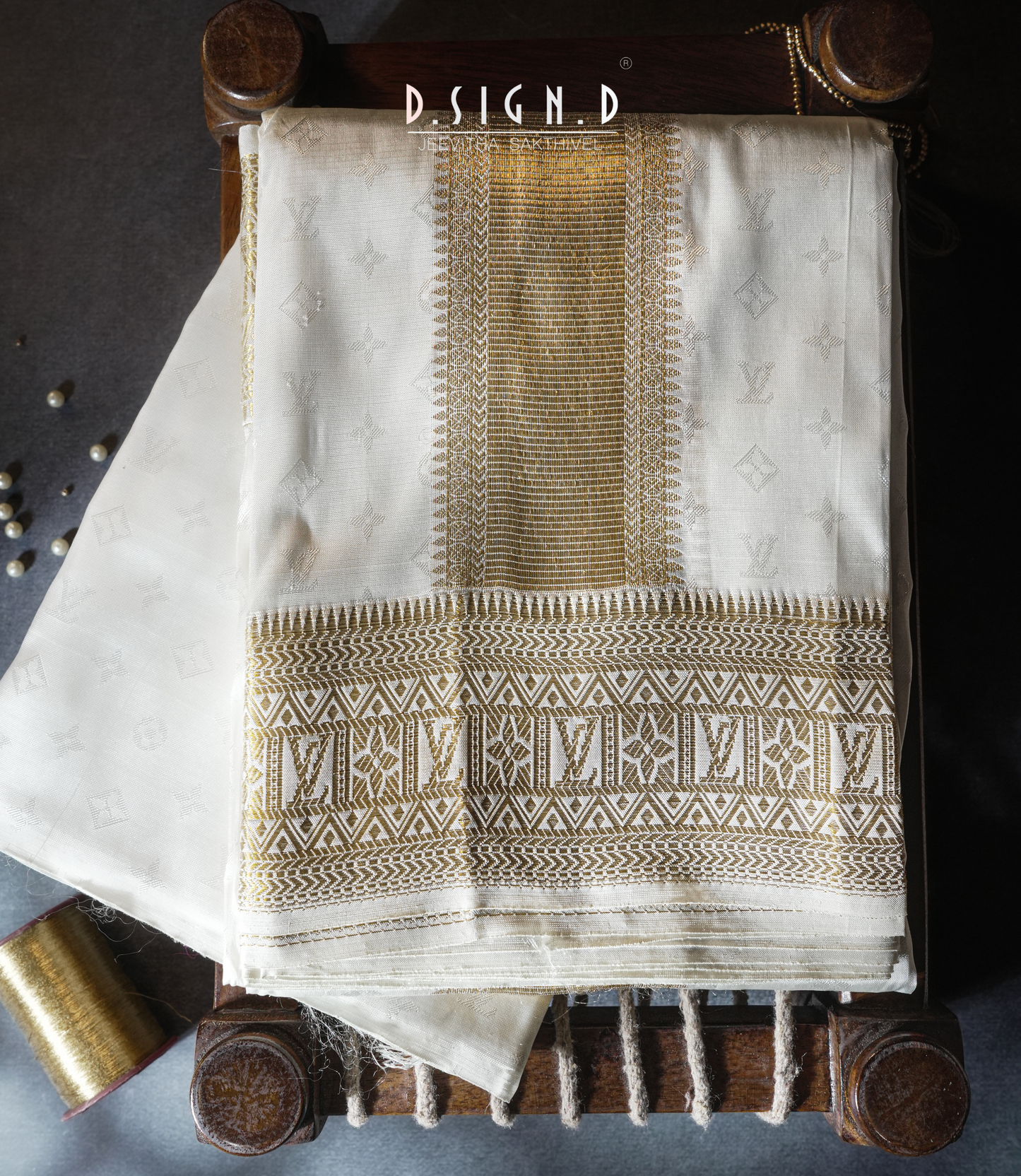Desi Luxe designer silk dhoti- White