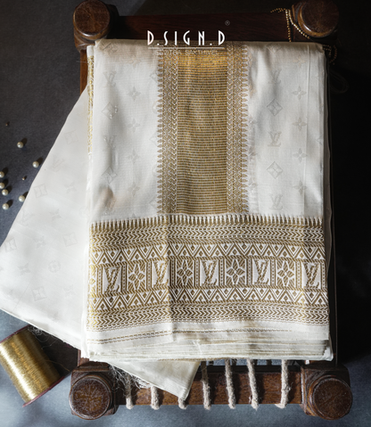 Desi Luxe designer silk dhoti- White