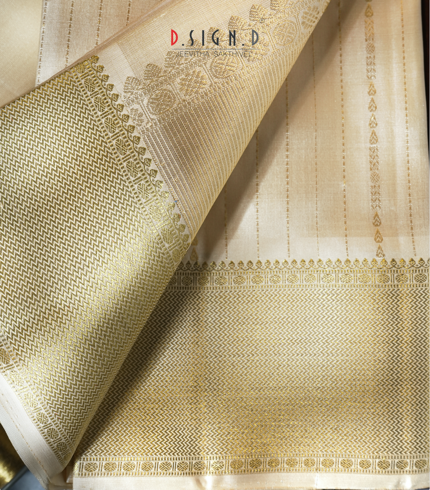 Handwoven Sandal Pure Silk Dhoti with Angavastram - Stripe design