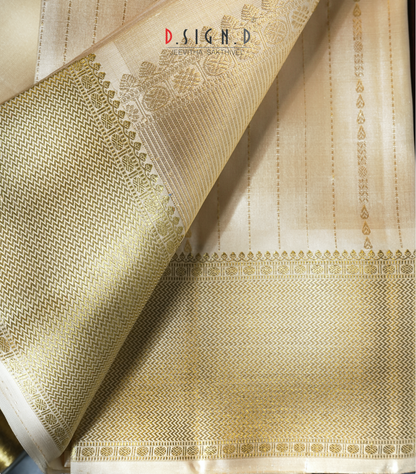 Handwoven Sandal Pure Silk Dhoti with Angavastram - Stripe design