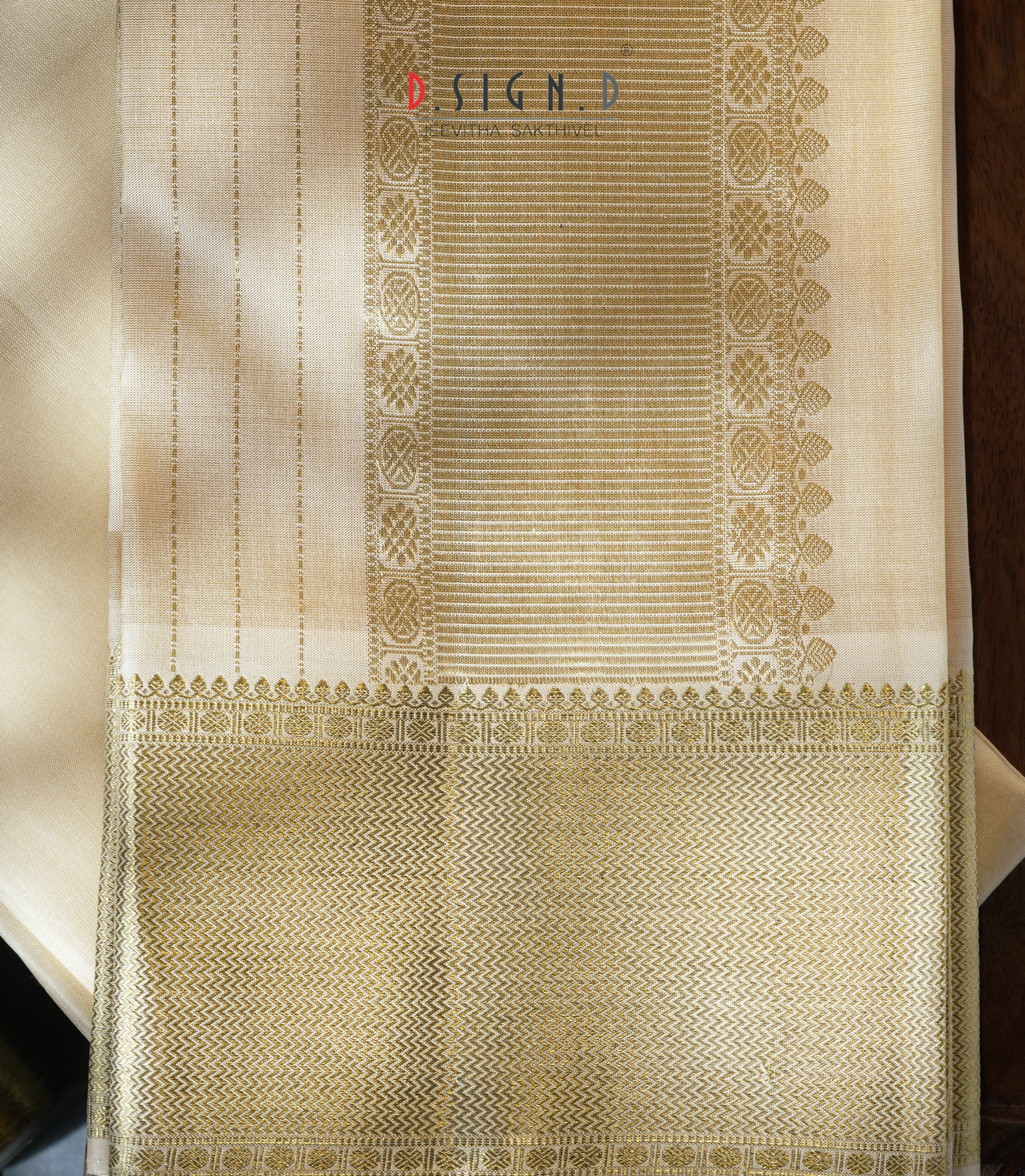 Handwoven Sandal Pure Silk Dhoti with Angavastram - Stripe design
