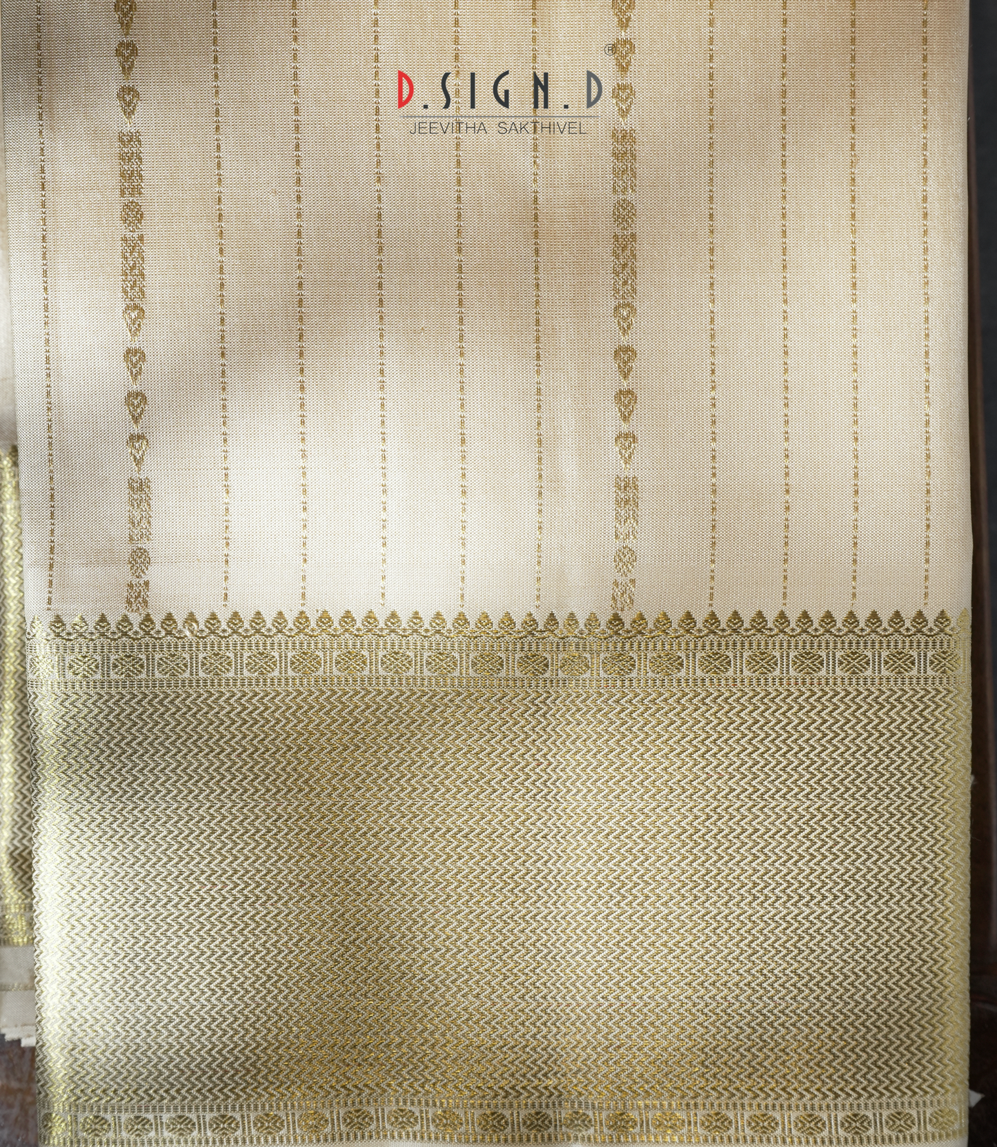 Handwoven Sandal Pure Silk Dhoti with Angavastram - Stripe design