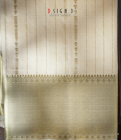 Handwoven Sandal Pure Silk Dhoti with Angavastram - Stripe design