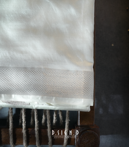 PURE WHITE SILK DHOTI WITH HALF FINE ZARI