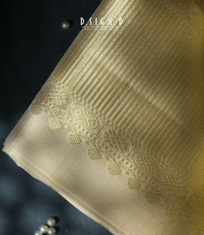 Handwoven gold Pure Silk Dhoti with Angavastram - Checks