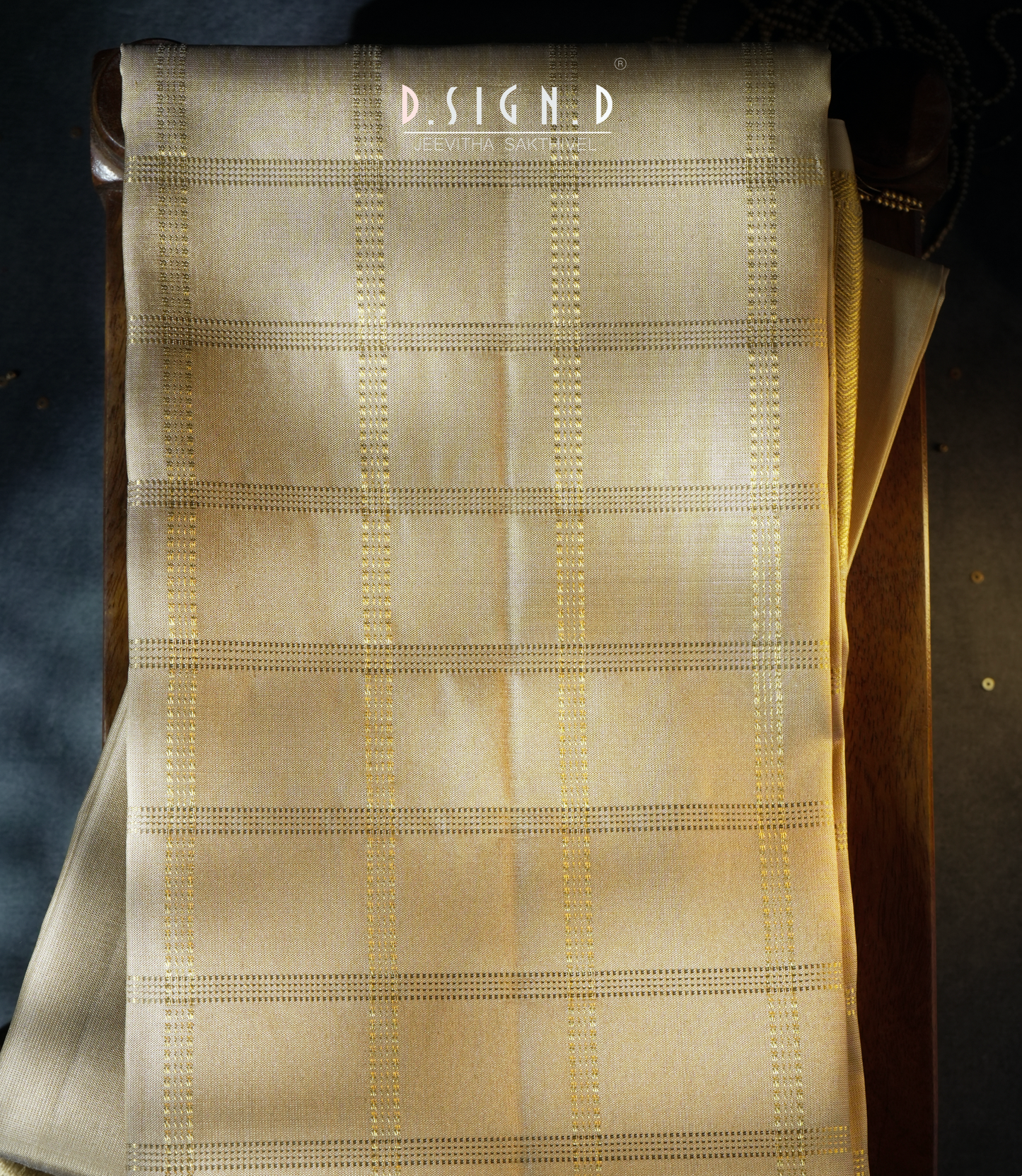 Handwoven gold Pure Silk Dhoti with Angavastram - Checks