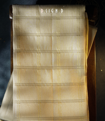 Handwoven gold Pure Silk Dhoti with Angavastram - Checks