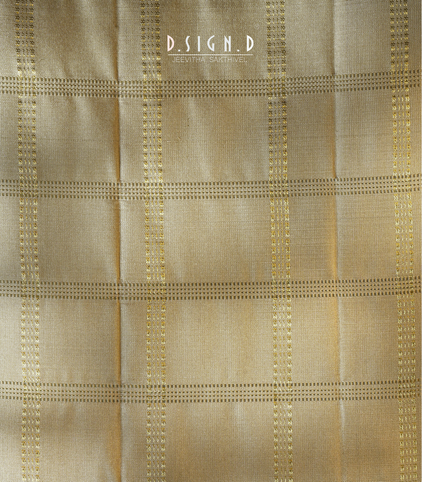 Handwoven gold Pure Silk Dhoti with Angavastram - Checks