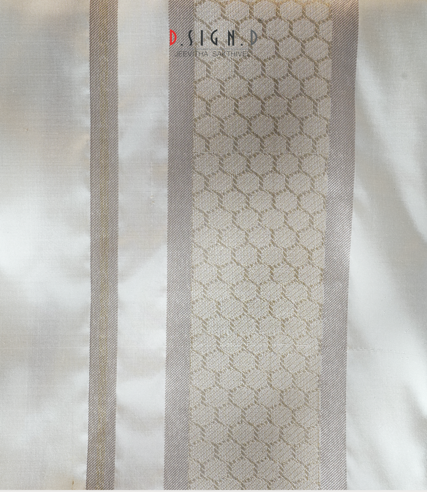 White hexagon Pure Silk Dhoti with Angavastram