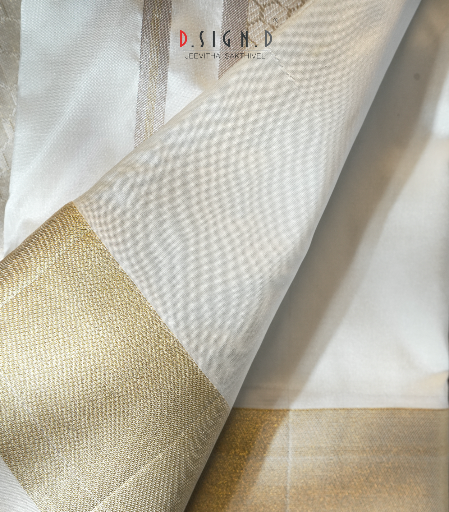 White hexagon Pure Silk Dhoti with Angavastram