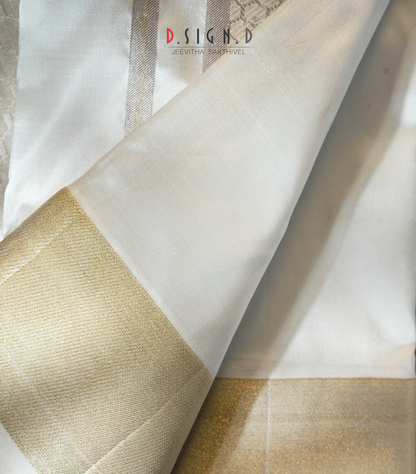White hexagon Pure Silk Dhoti with Angavastram
