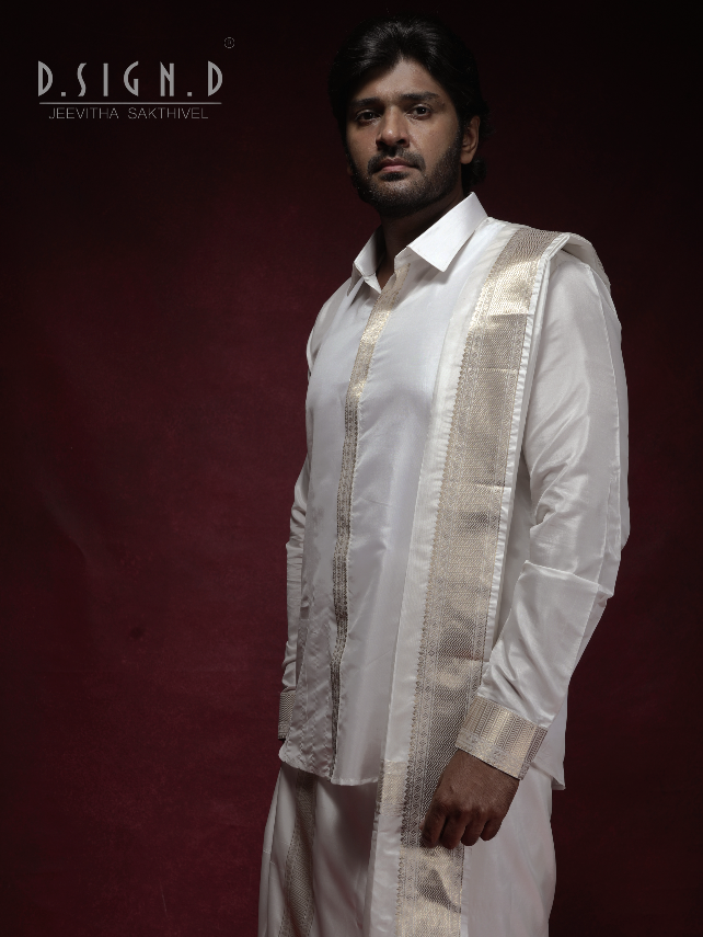 Classic- white fine silk dhoti set