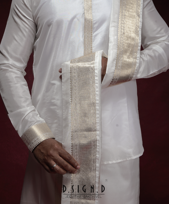 Classic- white fine silk dhoti set