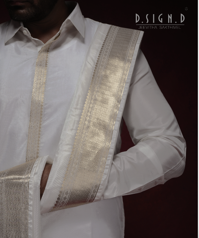 Classic- white fine silk dhoti set