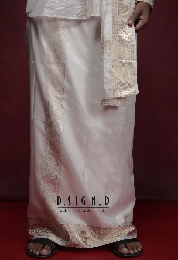 Classic- white fine silk dhoti set