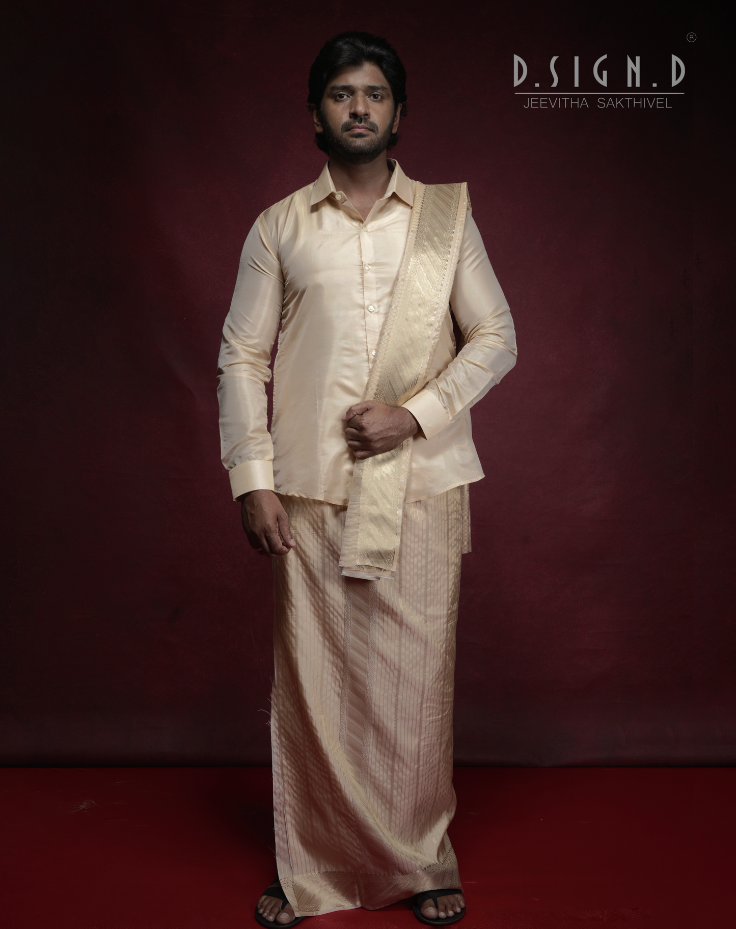 Parampara - Gold fine silk Bridal dhoti set