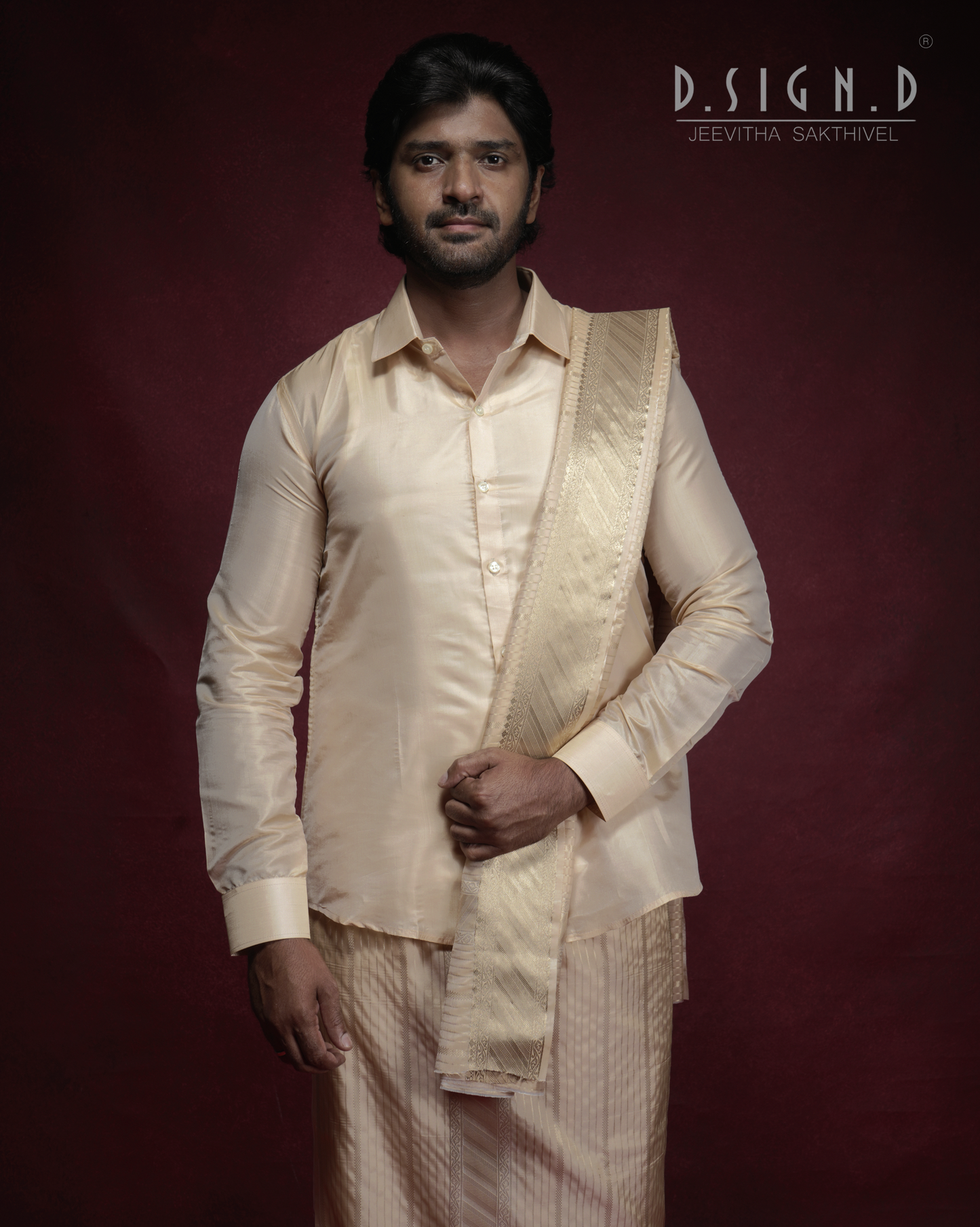 Parampara - Gold fine silk Bridal dhoti set