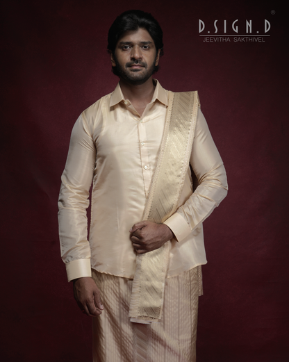 Parampara - Gold fine silk Bridal dhoti set