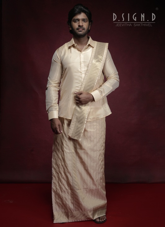 Parampara - Gold Soft silk Bridal dhoti set