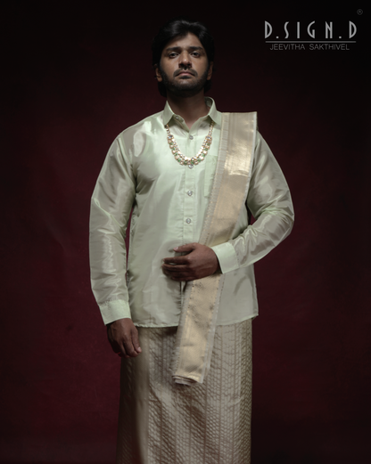 Pista Fine silk dhoti Set - Bridal