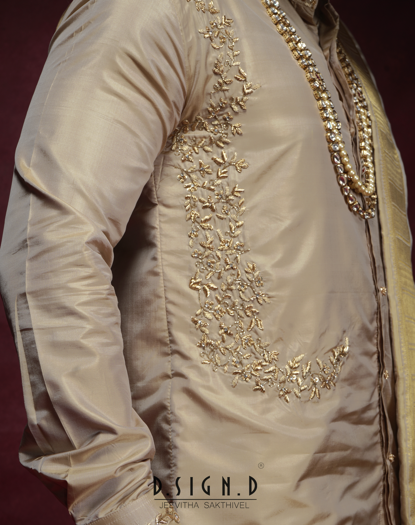 Handwoven Gold Pure Silk Checked Dhoti Set