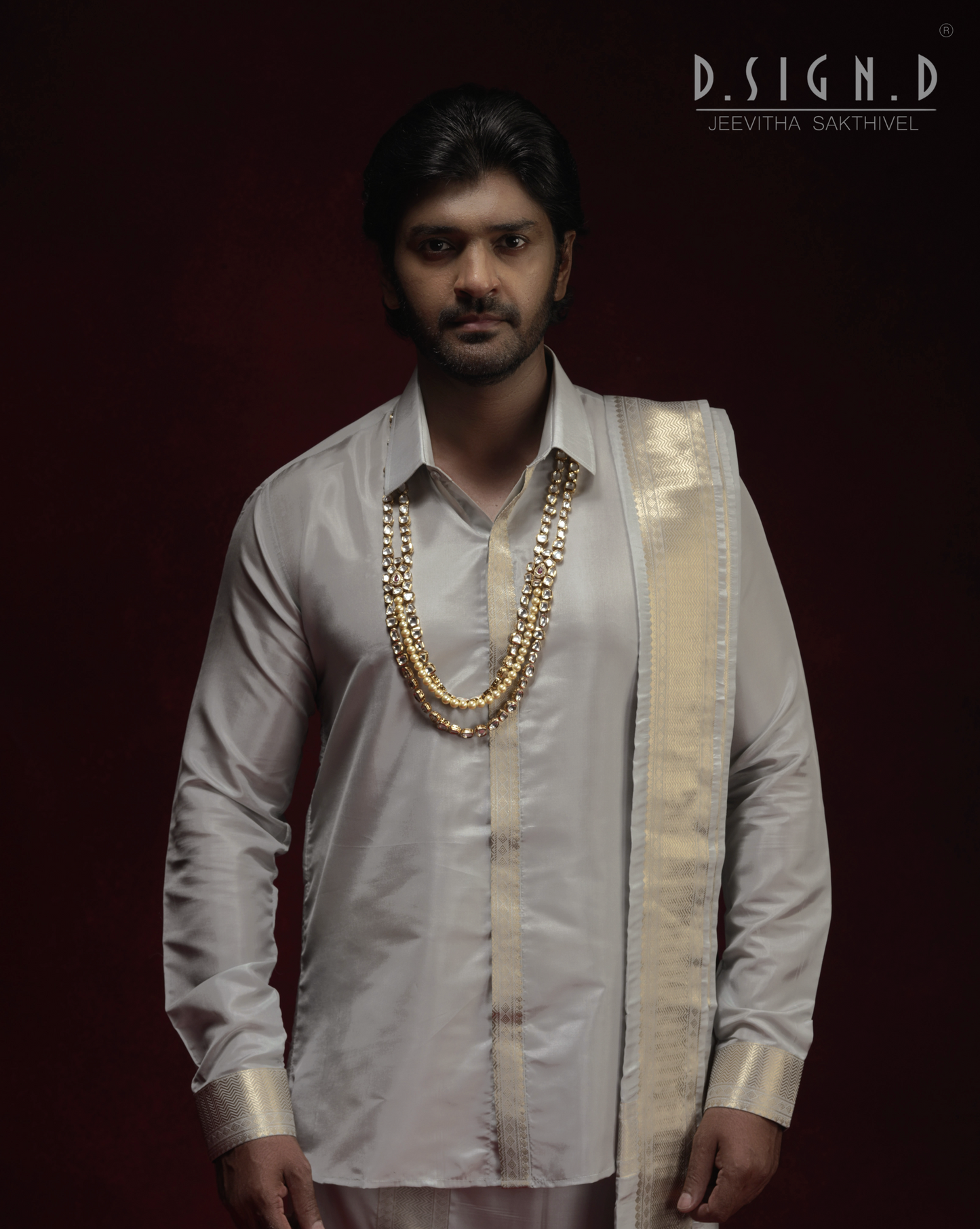 Classic- Grey fine silk dhoti set