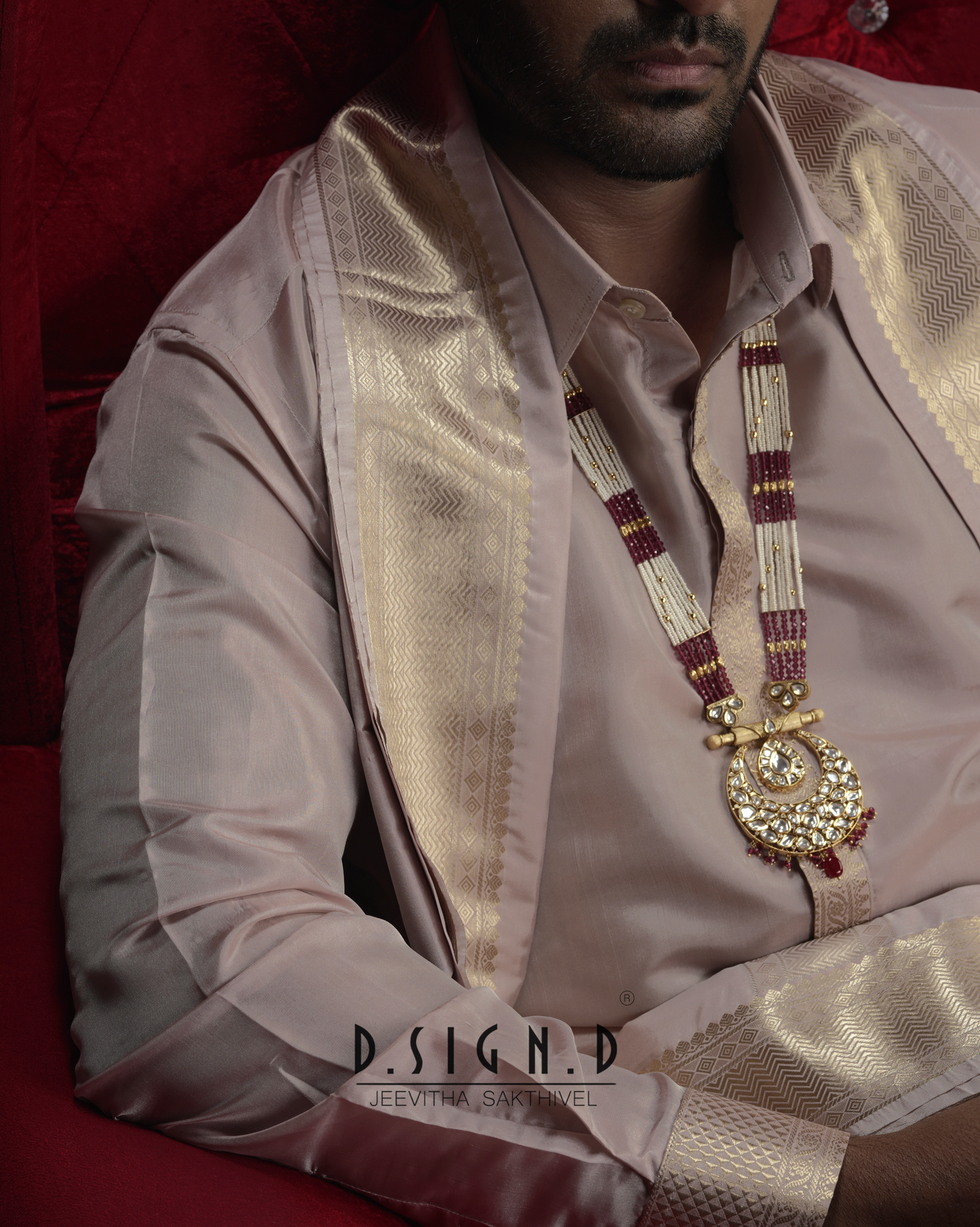Classic- Rose gold fine silk dhoti set