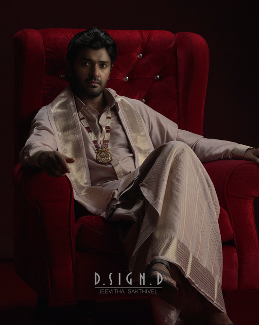 Rose Gold Fine silk dhoti Set - Bridal