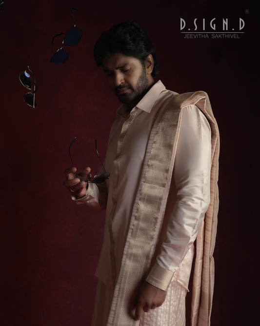 Soft Pink Fine silk dhoti Set - Bridal
