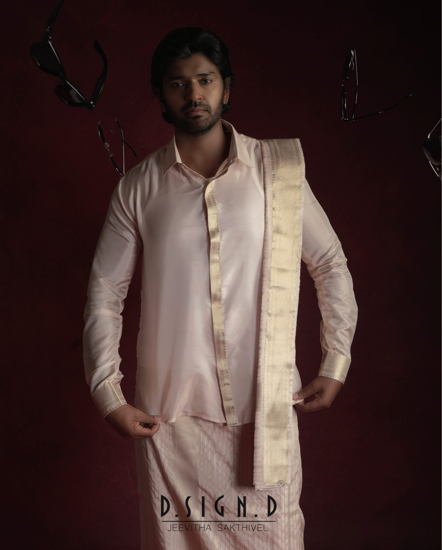 Soft Pink Fine silk dhoti Set - Bridal