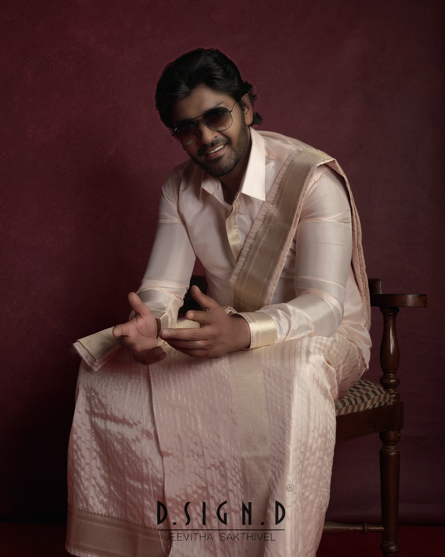 Soft Pink Fine silk dhoti Set - Bridal