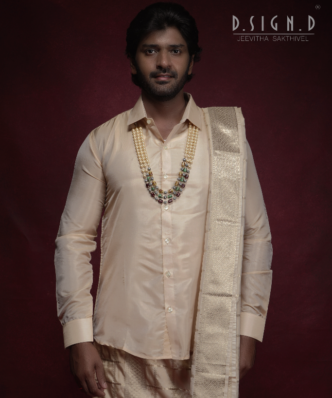GOLD SIRU KATTAM SOFT SILK DHOTI SET
