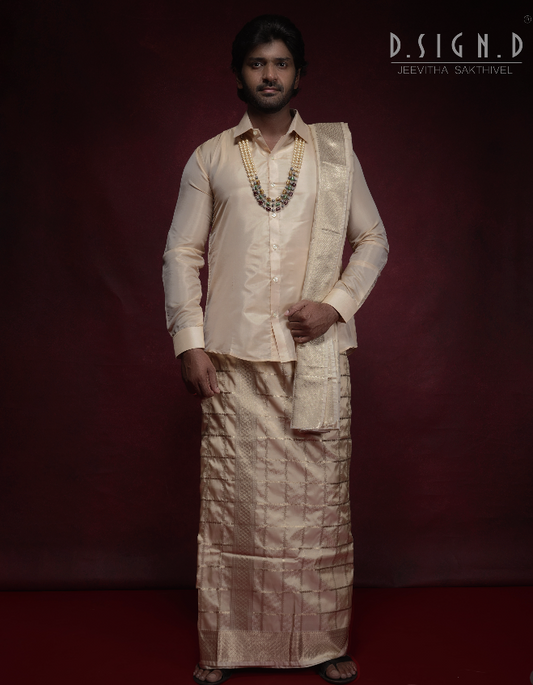 GOLD SIRU KATTAM SOFT SILK DHOTI SET