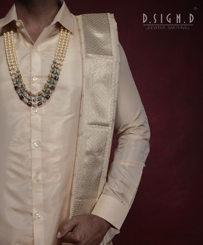 GOLD SIRU KATTAM SOFT SILK DHOTI SET