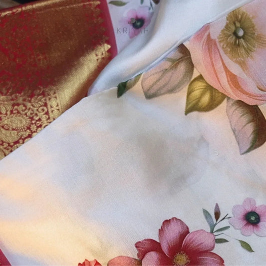 Floral Printed Kanjeevaram Silk Saree