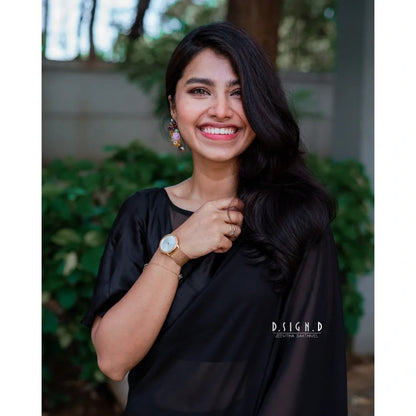 Black Georgette Hand Painted Saree